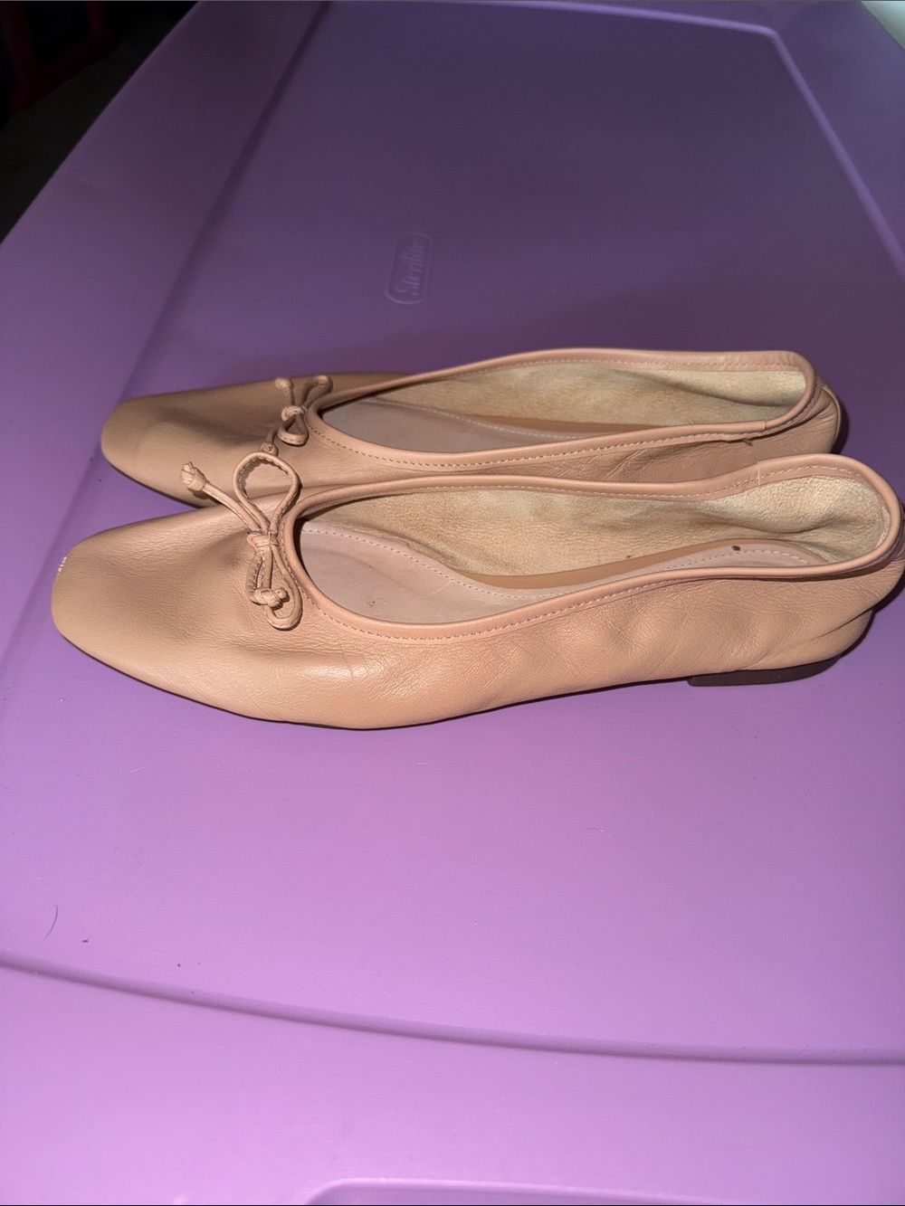 SCHUTZ Light Nude Leather Bow Ballet Flats - Picture 6 of 8